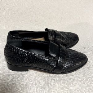 Schutz Romina Black Crocodile Embossed Loafer Size 7.5B Shoes